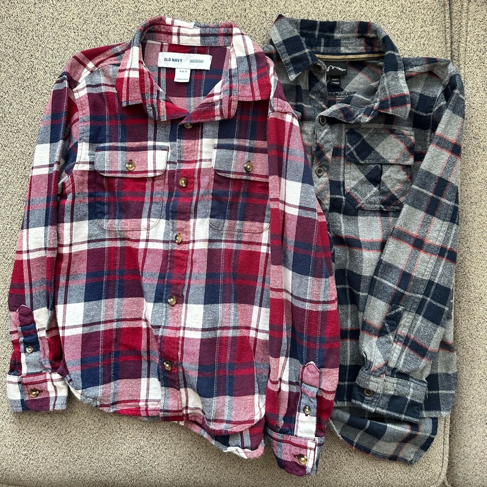 2 piece boys long sleeve flannel shirt set